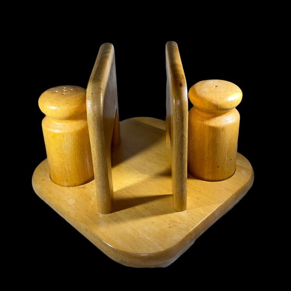 Vintage Dolphin Genuine Beechwood Napkin Holder Salt & Pepper Shakers Thailand